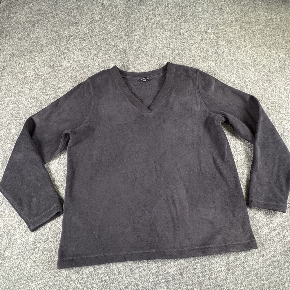 Lands' End Velour Pullover Women's XL 18-20 Black V Neck Cozy Soft‎ Minimalist